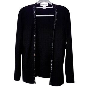 Vintage Bloomingdales Black Cashmere Cardigan Sequin Trim Women's Petite Large